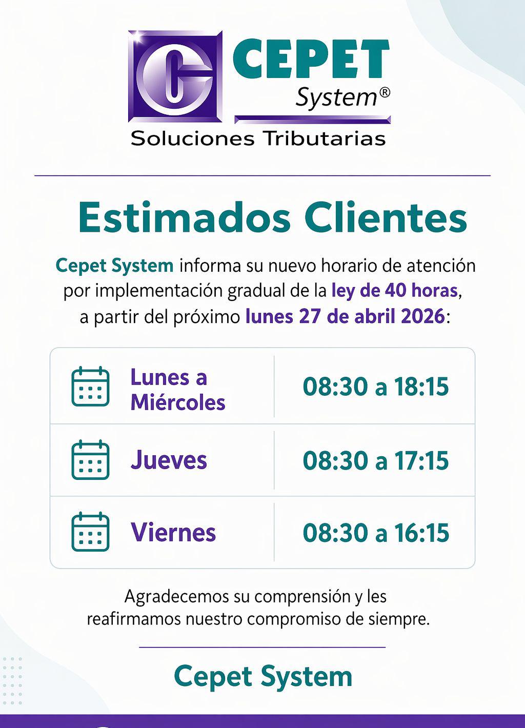 Volante horario de atención CEPET